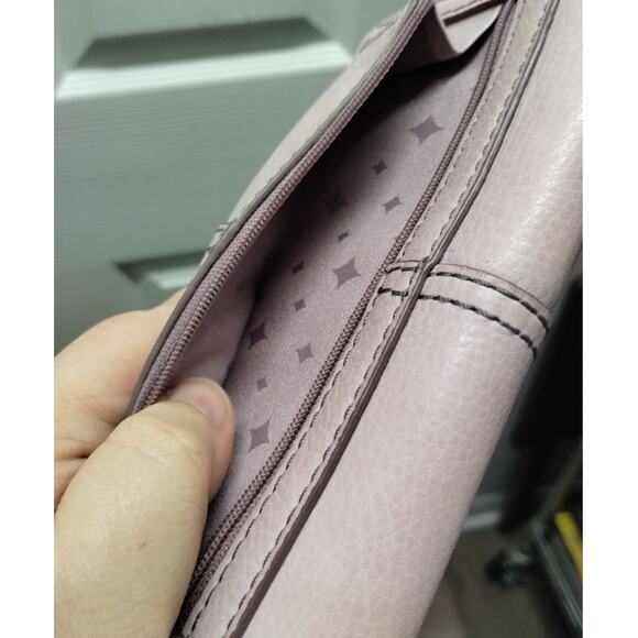 Vintage Fossil Marlow Light Purple Genuine Leather Tri-Fold Flip Clutch Wallet - Picture 8 of 9